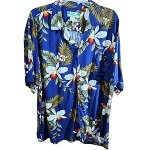Two Palms Mens Hawaiian Shirt Blue Short Sleeve XL Aloha Tropical Beach Casual